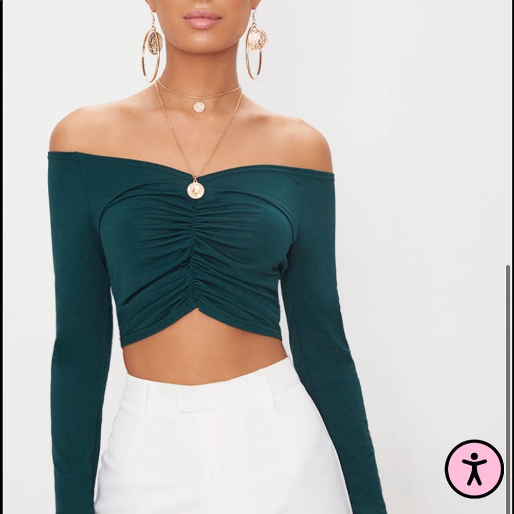 PLT emerald green long sleeve crop top